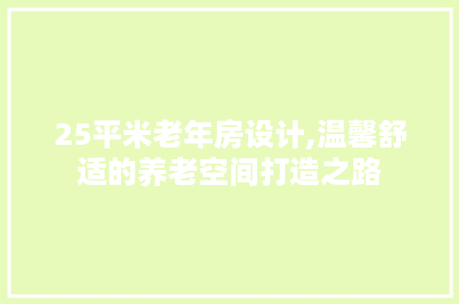 25平米老年房设计,温馨舒适的养老空间打造之路