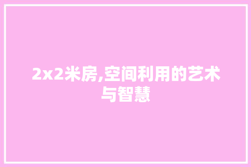 2x2米房,空间利用的艺术与智慧