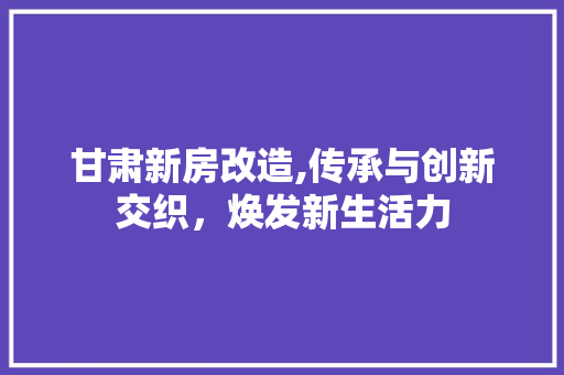 甘肃新房改造,传承与创新交织，焕发新生活力