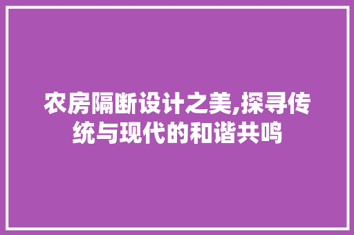 农房隔断设计之美,探寻传统与现代的和谐共鸣