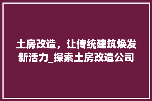 土房改造，让传统建筑焕发新活力_探索土房改造公司的创新之路
