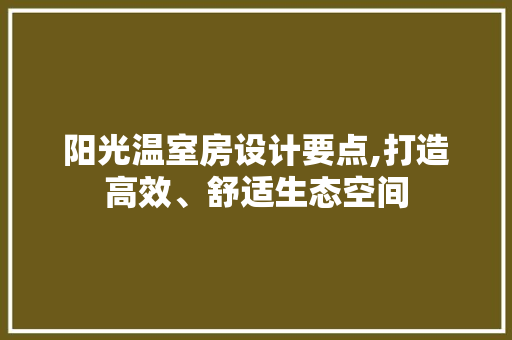 阳光温室房设计要点,打造高效、舒适生态空间