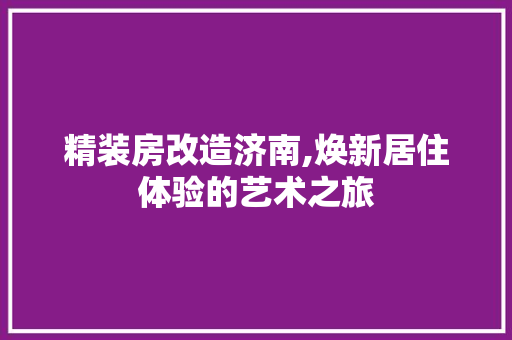 精装房改造济南,焕新居住体验的艺术之旅