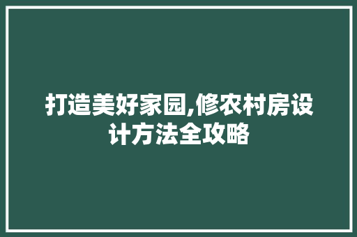 打造美好家园,修农村房设计方法全攻略