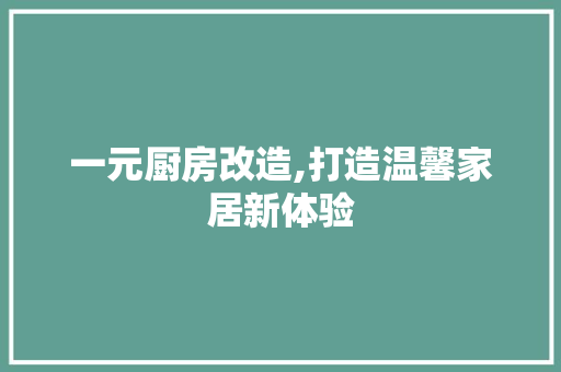 一元厨房改造,打造温馨家居新体验