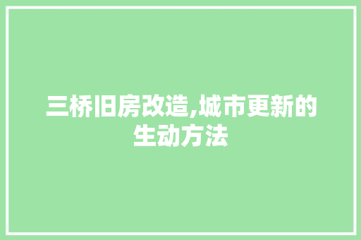 三桥旧房改造,城市更新的生动方法