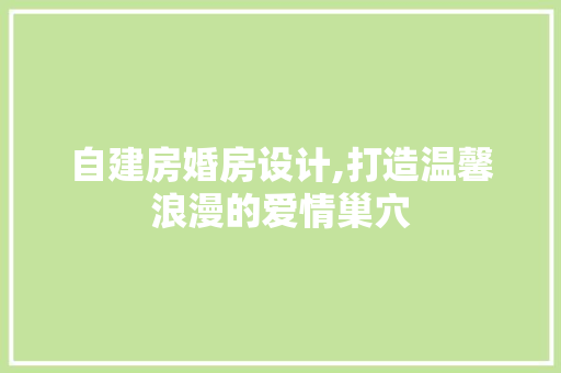 自建房婚房设计,打造温馨浪漫的爱情巢穴