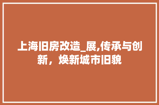 上海旧房改造_展,传承与创新，焕新城市旧貌