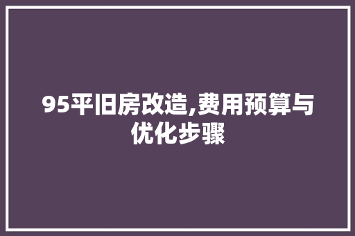 95平旧房改造,费用预算与优化步骤
