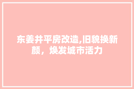 东姜井平房改造,旧貌换新颜，焕发城市活力