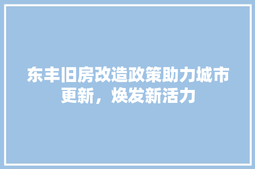 东丰旧房改造政策助力城市更新，焕发新活力
