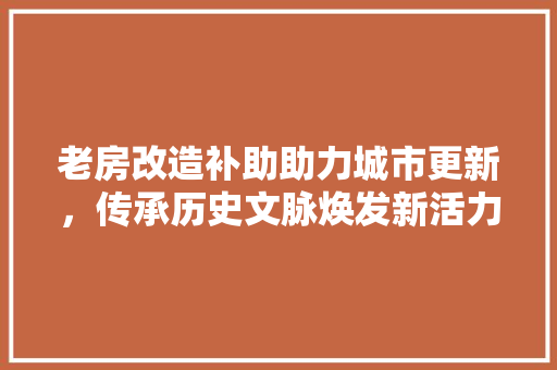 老房改造补助助力城市更新，传承历史文脉焕发新活力