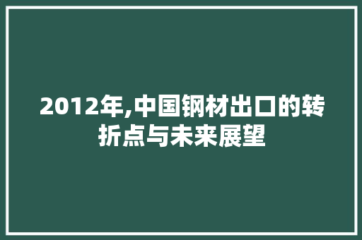 2012年,中国钢材出口的转折点与未来展望