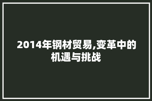 2014年钢材贸易,变革中的机遇与挑战