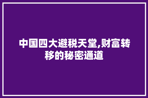 中国四大避税天堂,财富转移的秘密通道