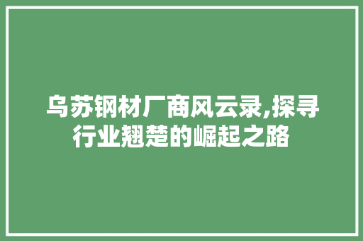 乌苏钢材厂商风云录,探寻行业翘楚的崛起之路