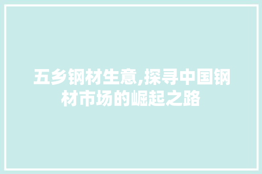 五乡钢材生意,探寻中国钢材市场的崛起之路