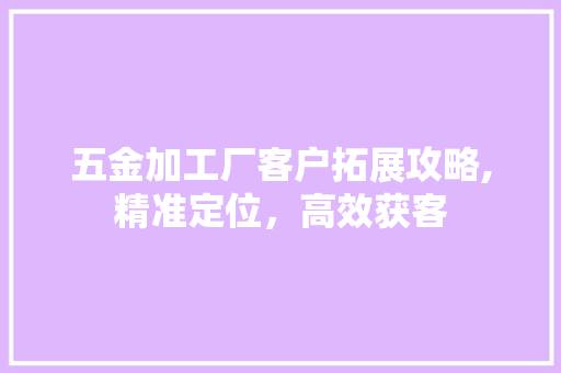 五金加工厂客户拓展攻略,精准定位，高效获客
