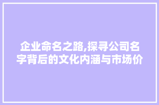企业命名之路,探寻公司名字背后的文化内涵与市场价值