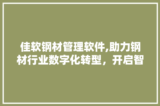 佳软钢材管理软件,助力钢材行业数字化转型，开启智能管理新时代