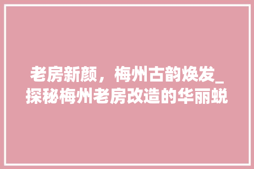 老房新颜，梅州古韵焕发_探秘梅州老房改造的华丽蜕变