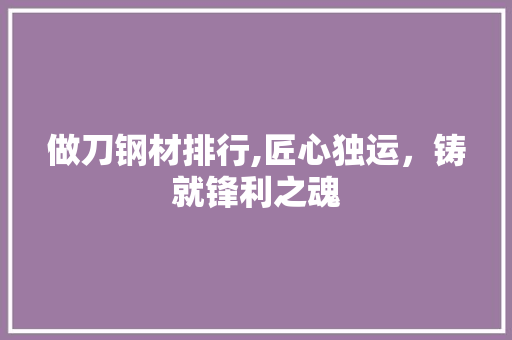 做刀钢材排行,匠心独运，铸就锋利之魂