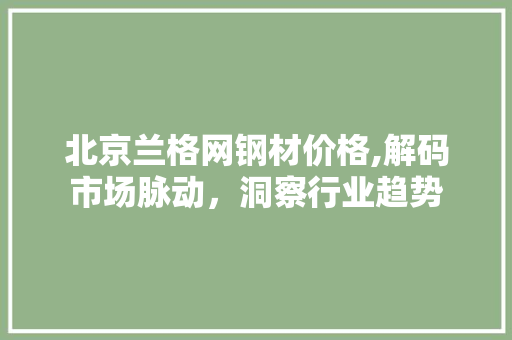北京兰格网钢材价格,解码市场脉动，洞察行业趋势
