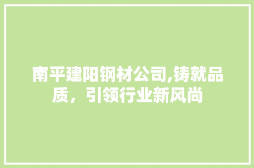 南平建阳钢材公司,铸就品质，引领行业新风尚