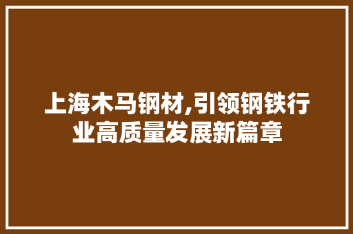上海木马钢材,引领钢铁行业高质量发展新篇章