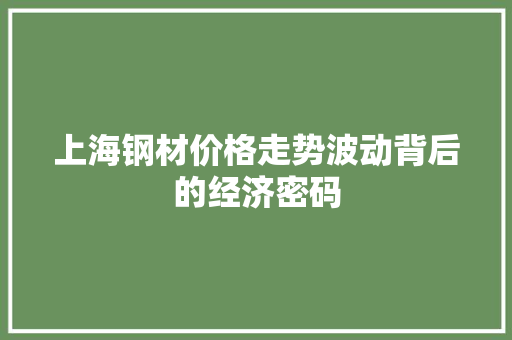 上海钢材价格走势波动背后的经济密码