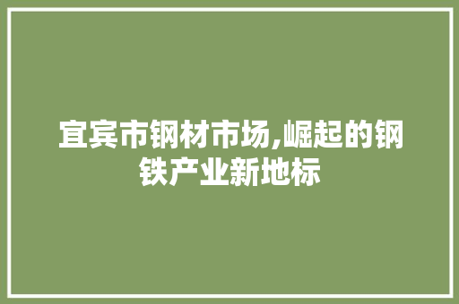 宜宾市钢材市场,崛起的钢铁产业新地标