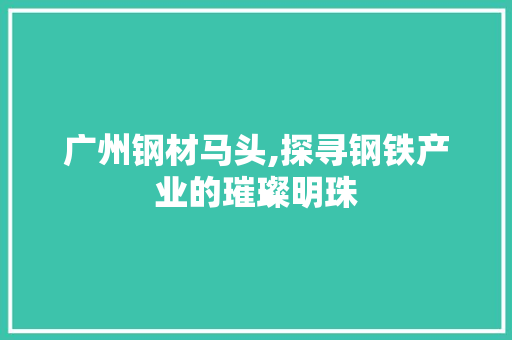 广州钢材马头,探寻钢铁产业的璀璨明珠