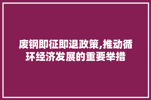 废钢即征即退政策,推动循环经济发展的重要举措