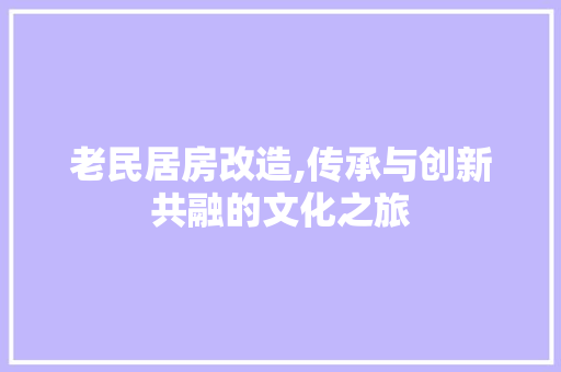 老民居房改造,传承与创新共融的文化之旅
