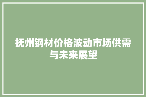 抚州钢材价格波动市场供需与未来展望