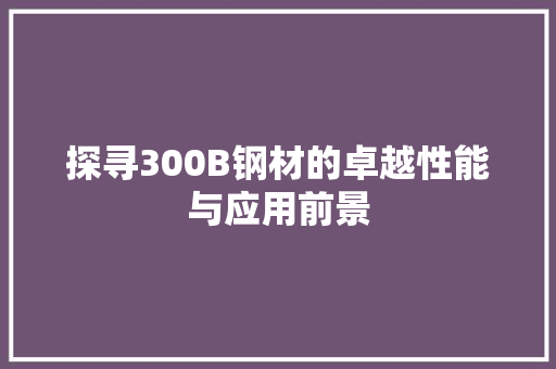 探寻300B钢材的卓越性能与应用前景