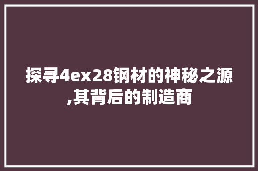 探寻4ex28钢材的神秘之源,其背后的制造商