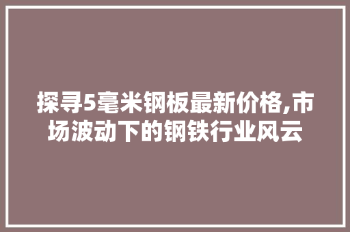 探寻5毫米钢板最新价格,市场波动下的钢铁行业风云