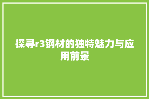 探寻r3钢材的独特魅力与应用前景