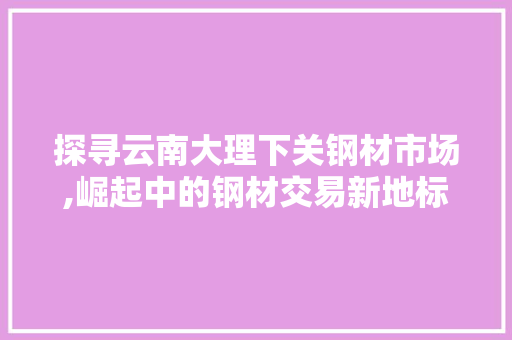 探寻云南大理下关钢材市场,崛起中的钢材交易新地标