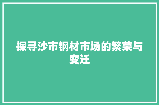 探寻沙市钢材市场的繁荣与变迁