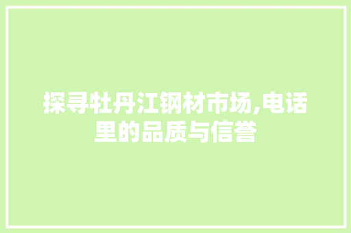 探寻牡丹江钢材市场,电话里的品质与信誉