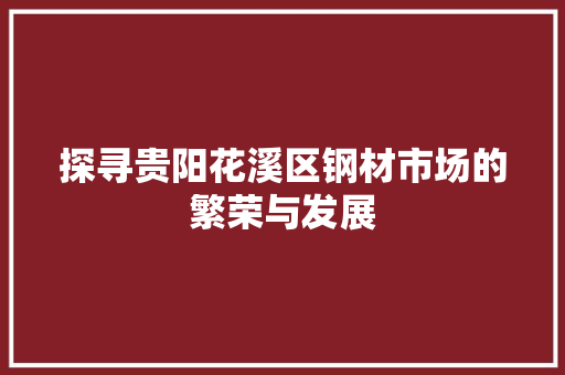 探寻贵阳花溪区钢材市场的繁荣与发展