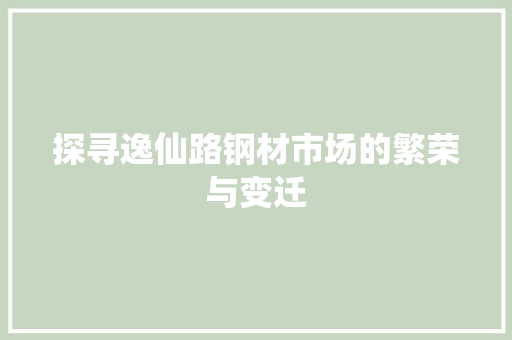 探寻逸仙路钢材市场的繁荣与变迁
