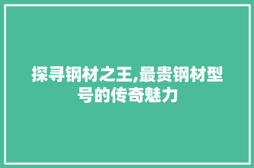 探寻钢材之王,最贵钢材型号的传奇魅力