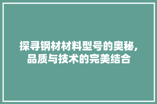 探寻钢材材料型号的奥秘,品质与技术的完美结合