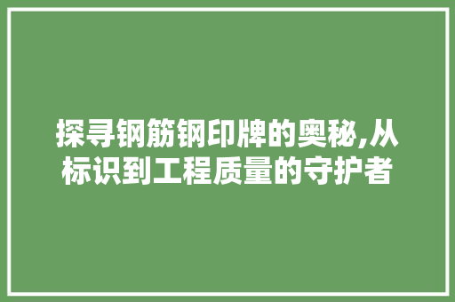 探寻钢筋钢印牌的奥秘,从标识到工程质量的守护者