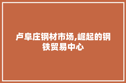 卢阜庄钢材市场,崛起的钢铁贸易中心