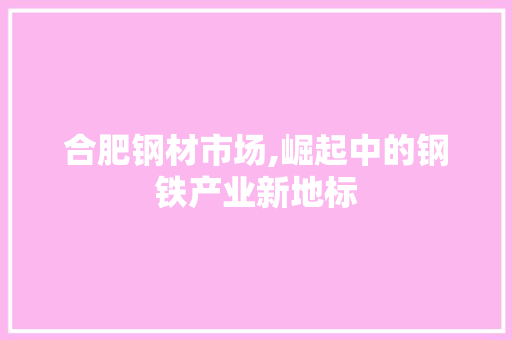 合肥钢材市场,崛起中的钢铁产业新地标