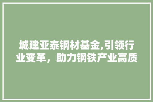 城建亚泰钢材基金,引领行业变革，助力钢铁产业高质量发展